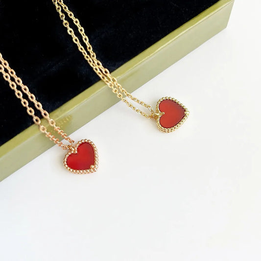 Rose Gold Red Chalcedony Carnelian Love Heart-shaped Necklace - Fútbol Essentials